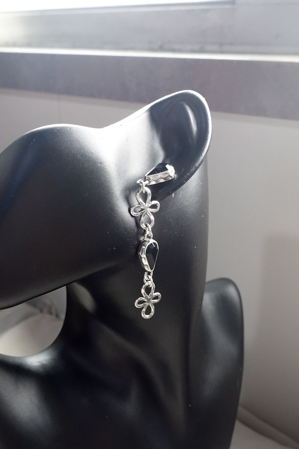 Brighton black rhinestone and floral long dangle pieced earrings