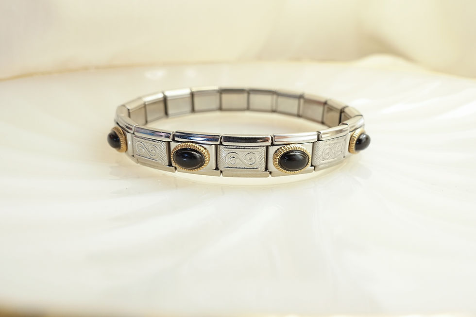 Avon obsidian engraved silver bracelet