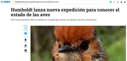Notas en El Tiempo sobre nuestro proyecto "Expediciones BIO Alas, cantos y colores"