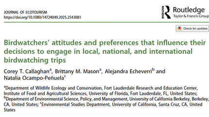 New paper on birdwatcher travel choices using a survey of US birders