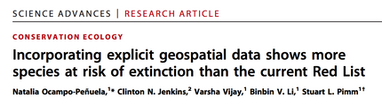 Paper: Incorporating explicit geospatial data shows more species at risk of extinction than the curr