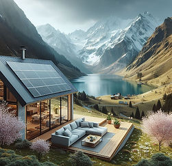 una casa moderna che si affaccia su un lago montano