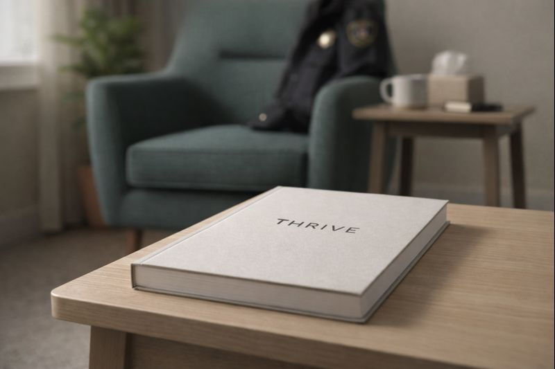 Thrive workbook on a side table