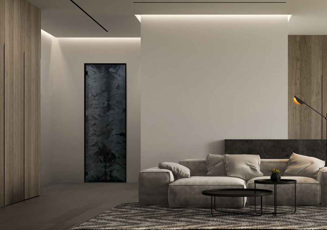 Casali Group black frame swing door with matching black frost glass finish for bold, modern style