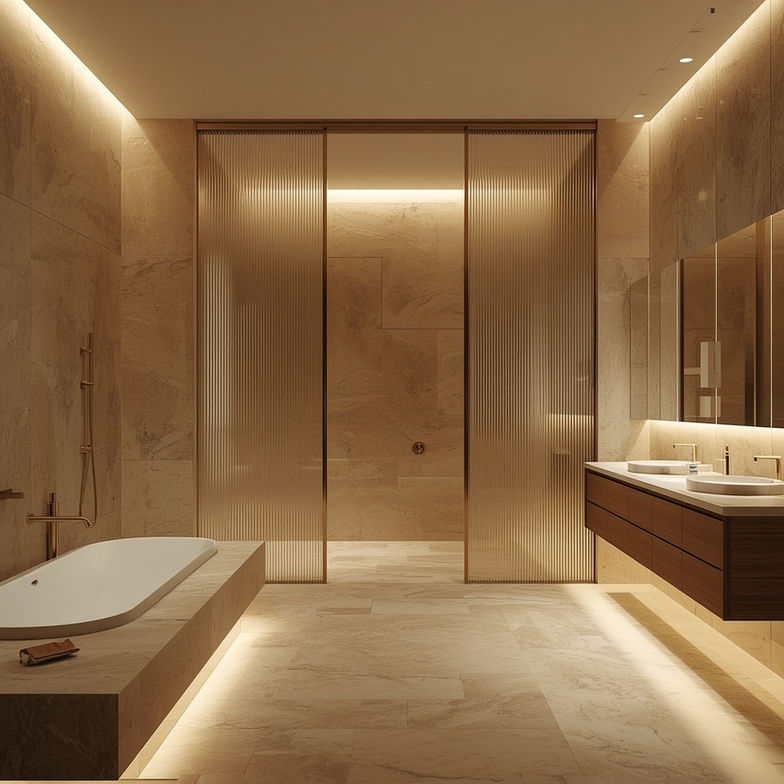 Modern bathroom door installed in luxury shower area