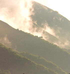 high mountains and clouds in sunrise