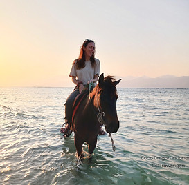 woman riding horse in the sea
