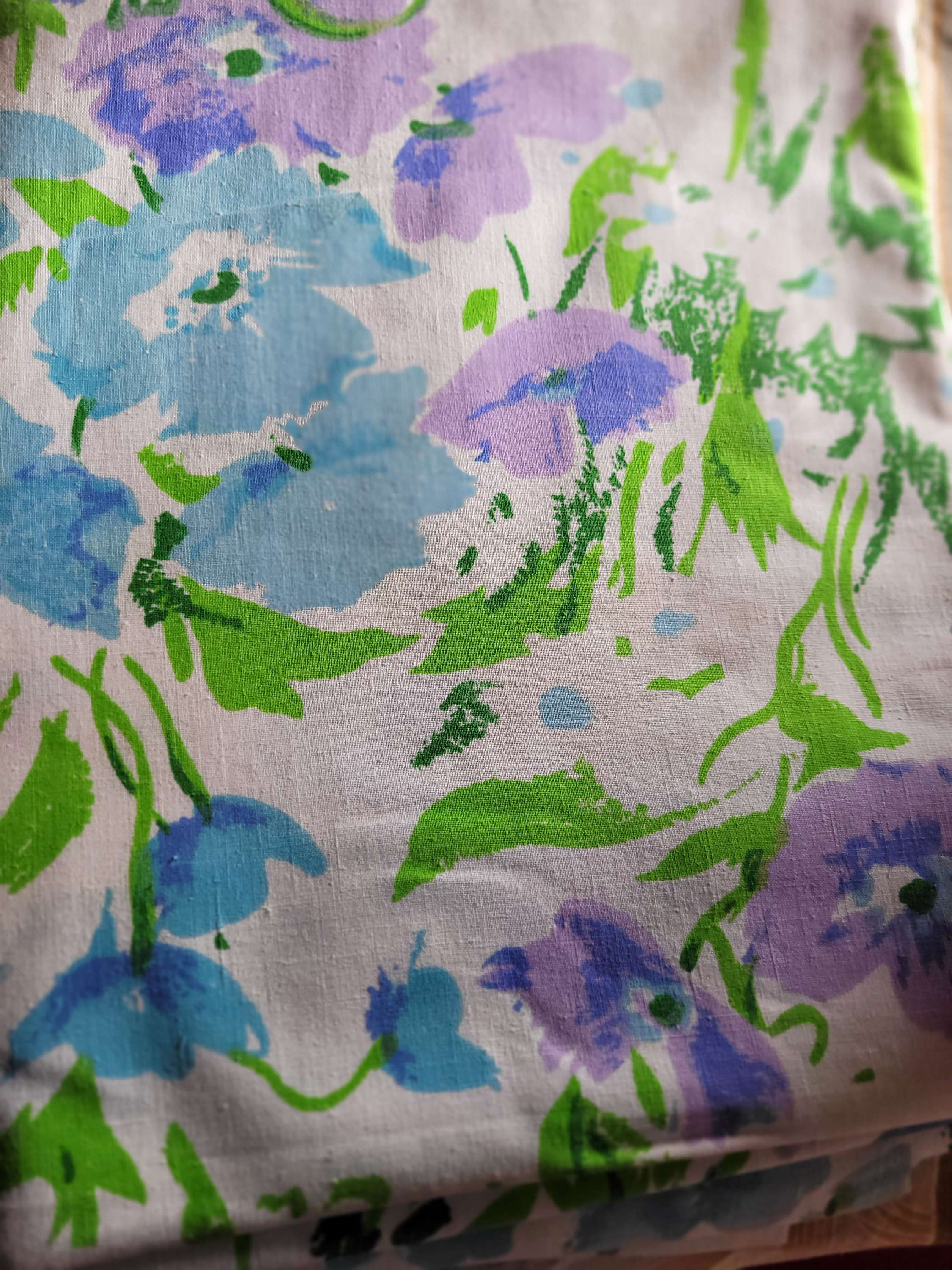 Tissu coton fleurs bleues