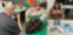People create art together, mask art in progress, painting colorful art materials, and photography.