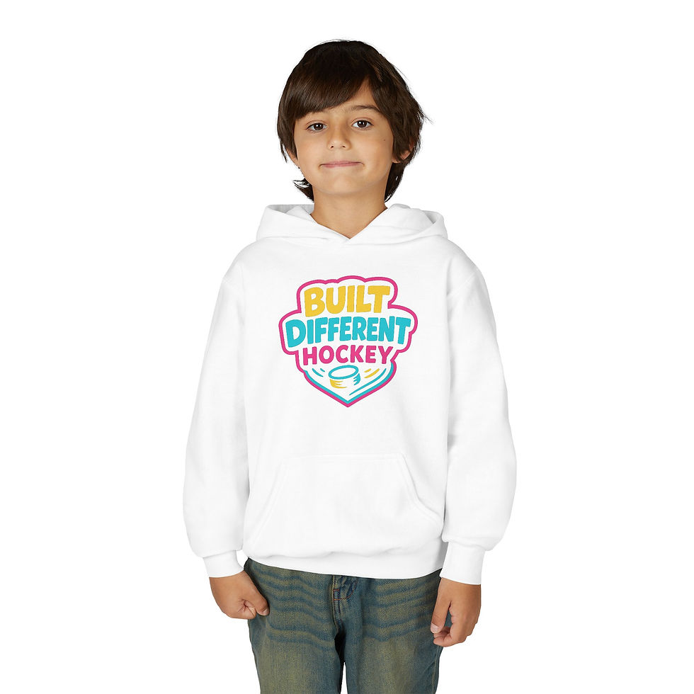 Thumbnail: Youth Hockey Hoodie - "Built Different" Colorful Logo