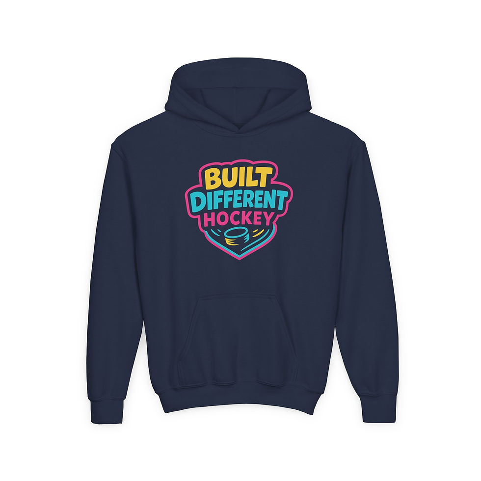 Thumbnail: Youth Hockey Hoodie - "Built Different" Colorful Logo