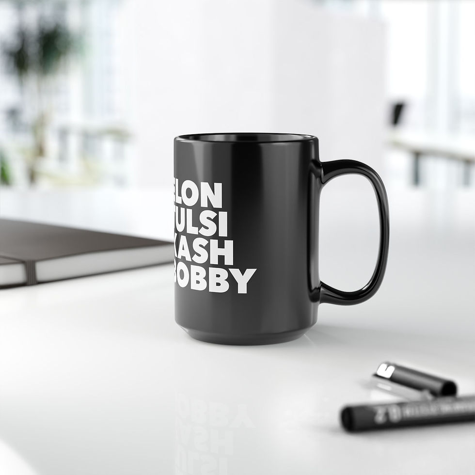 Thumbnail: Coffee Cup featuring Elon Musk, Tulsi Gabbard, Kash Patel, and Bobby Kennedy made byWe Are the Brave Threads