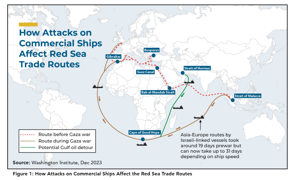 Routing map to display attacks on commercial ships in the red sea