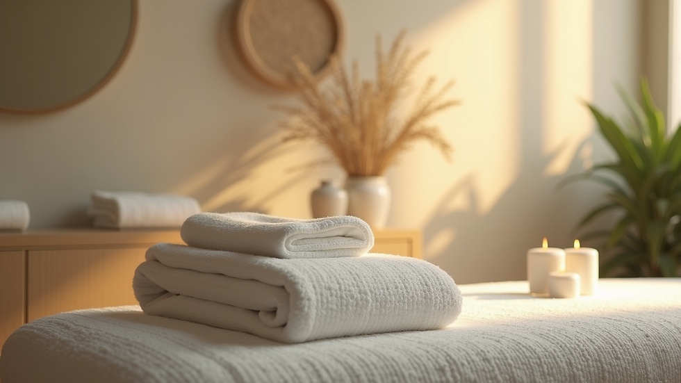 Close-up view of a calming spa treatment room with soft lighting