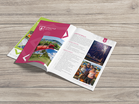Interior pages called Lifestyle Quality of a Strategic Plan report flipping through color-coded sections with images and structured text guiding the reader through the document.