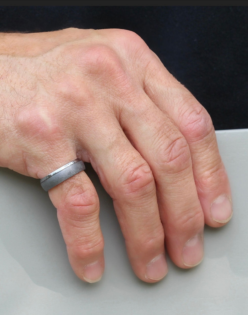 Thumbnail: Tantalum Wedding Rings Matching Set.  Groove design. Comfort fit.