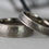 Thumbnail: Titanium Wedding Rings Set. Hammered/faceted finish middle, stepped edges. Matching Set
