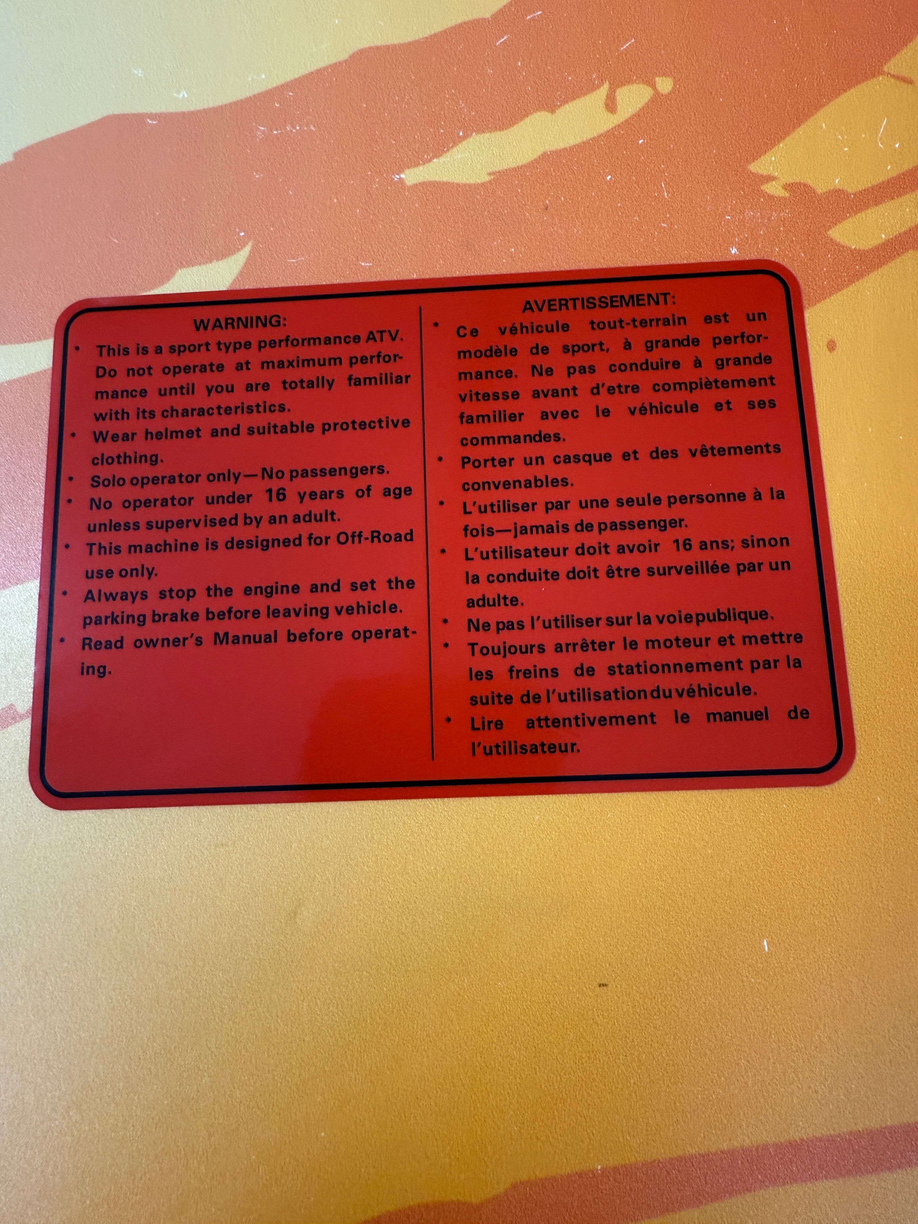 1985 Quadsport Warning