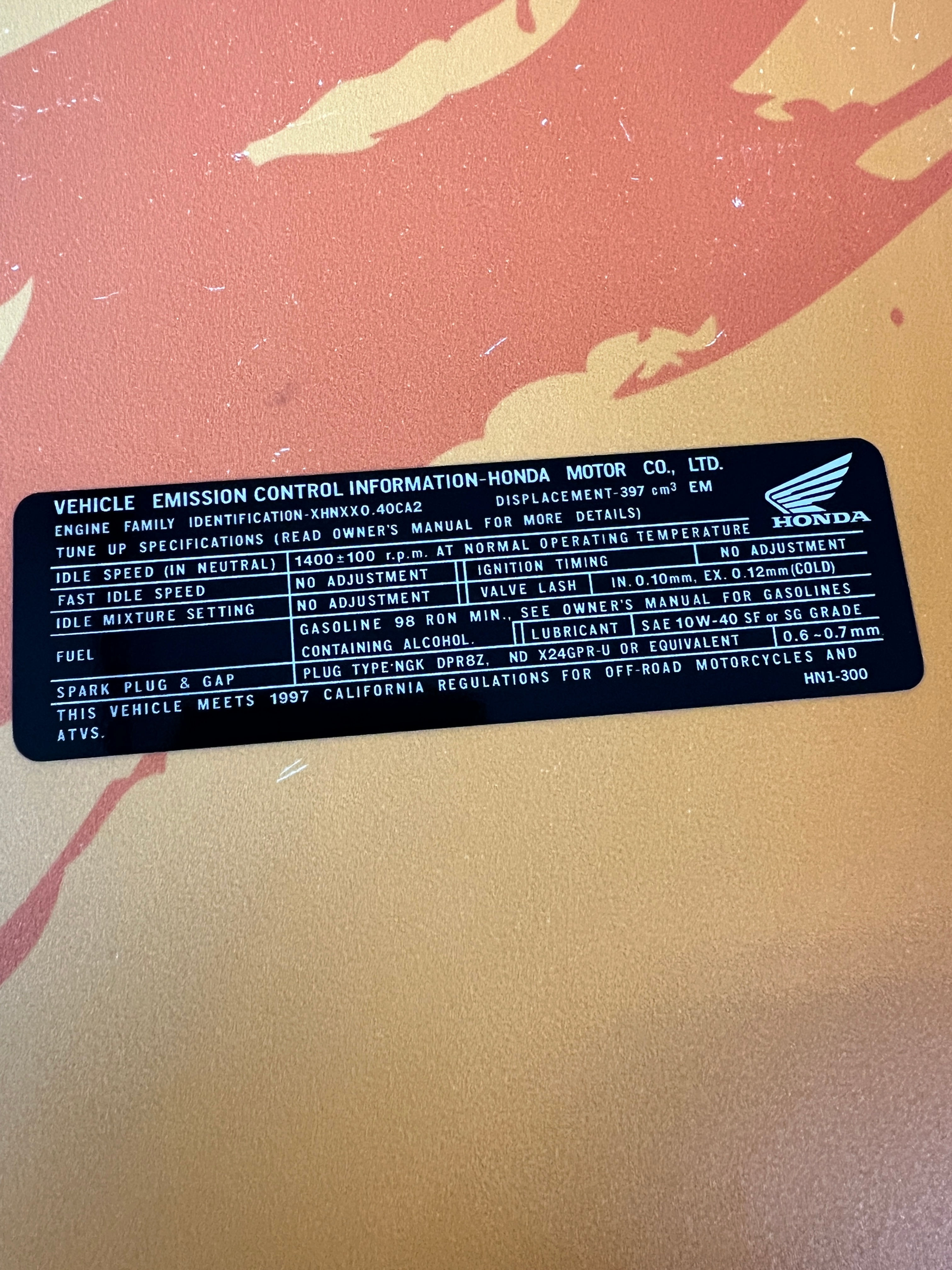 TRX400EX Emission Decal