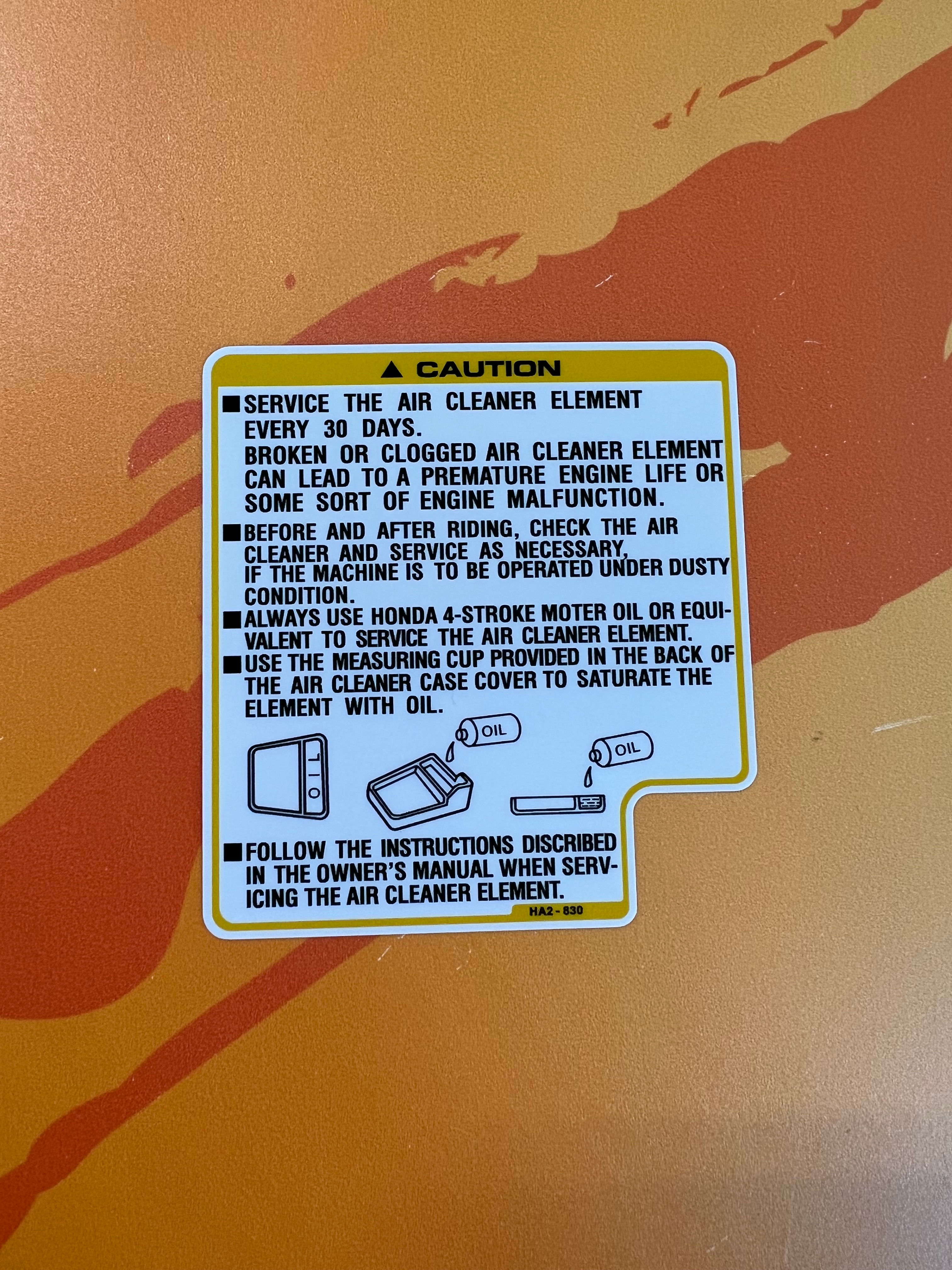 88-89 TRX250R Air Box Lid Decal