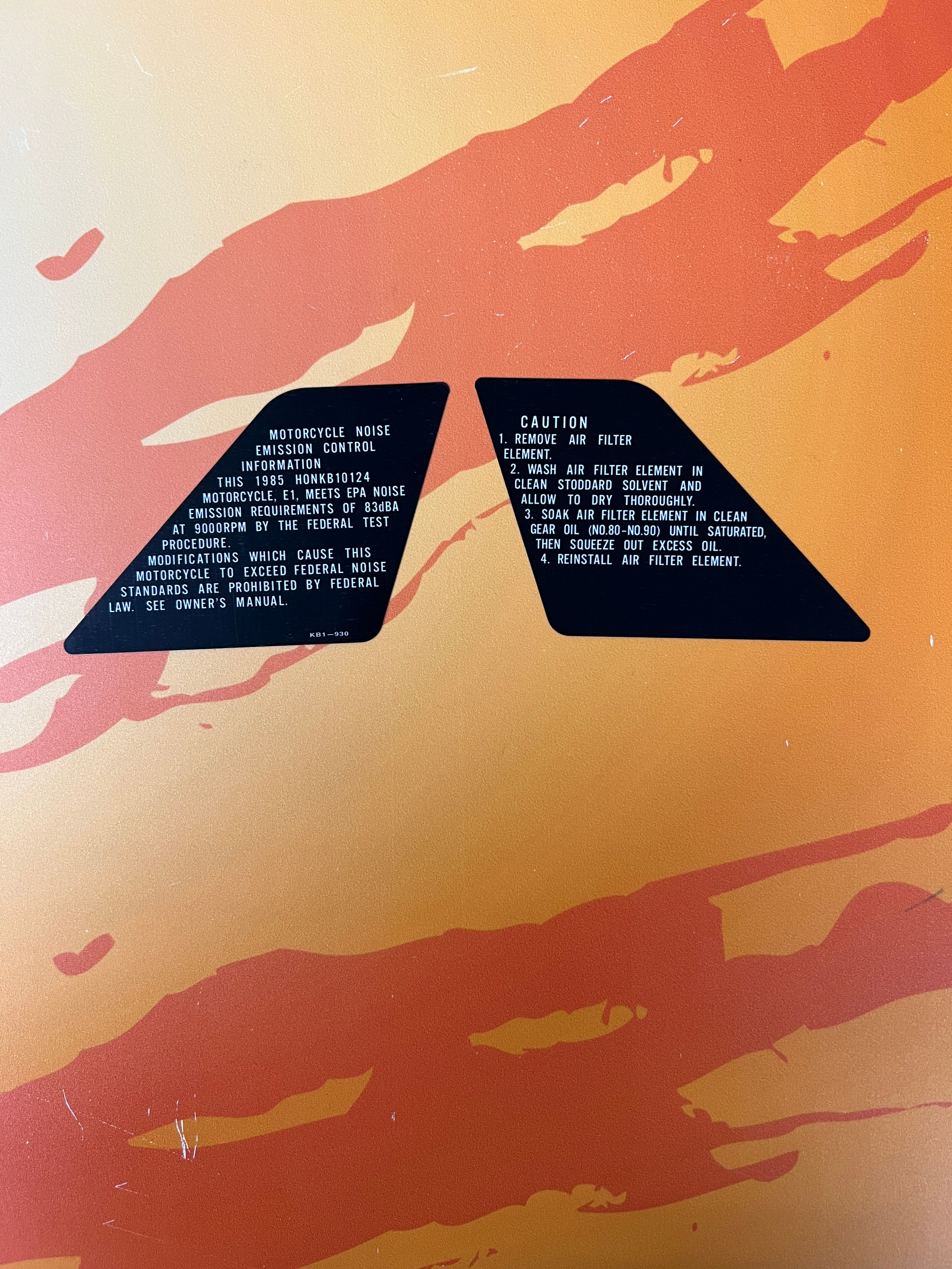 1985 XL125S Side Cover Warning