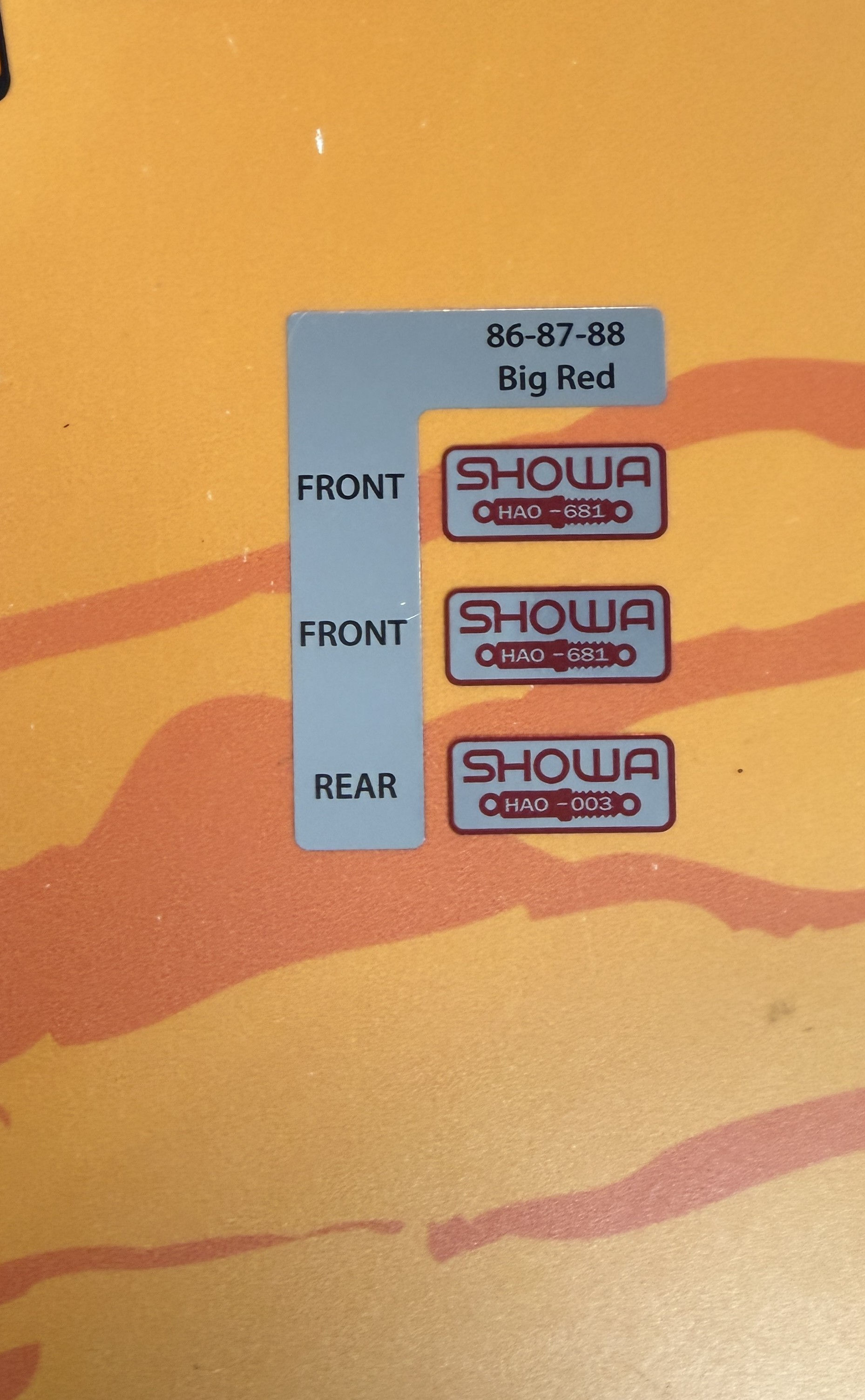 86-87-88 Big Red Shock Showa Decal HA0-003 HA0-681