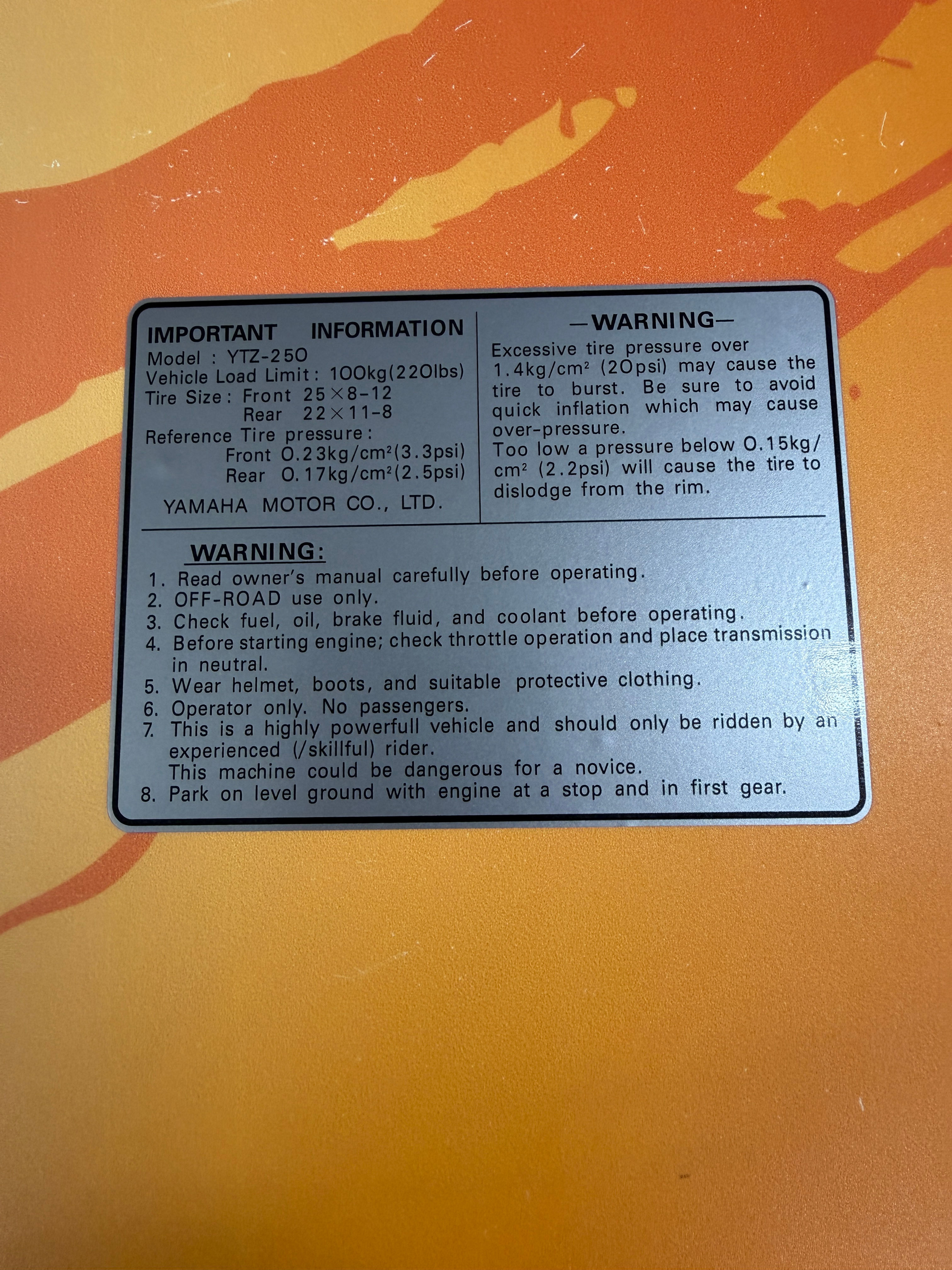 Tri-Z Rear Info Decal