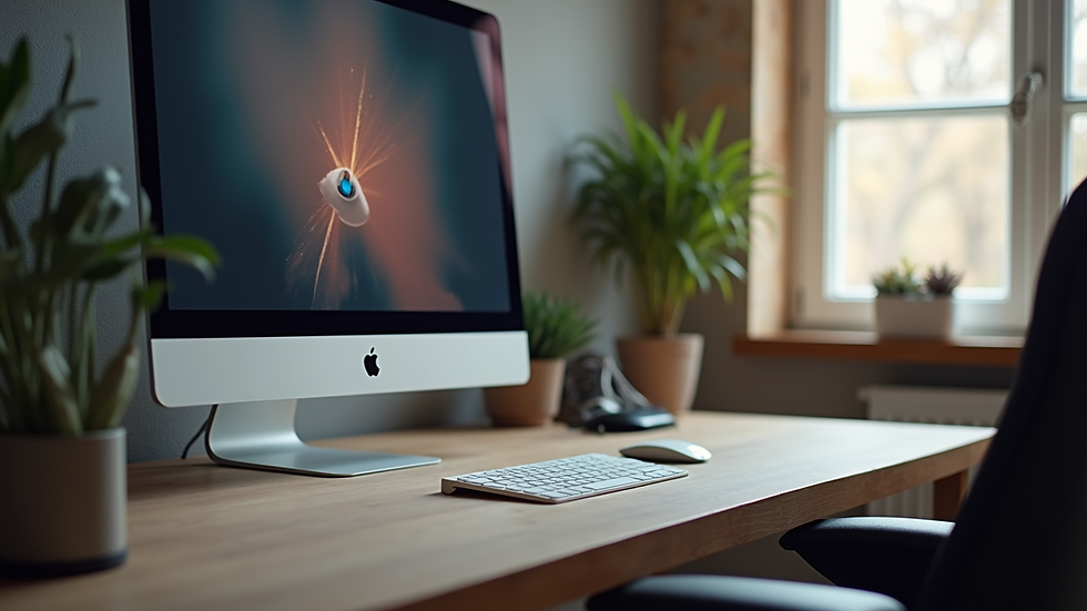 Eye-level view of a modern workspace with a sleek computer setup