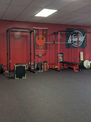 Power racks, cable system, open space for classes and floor work