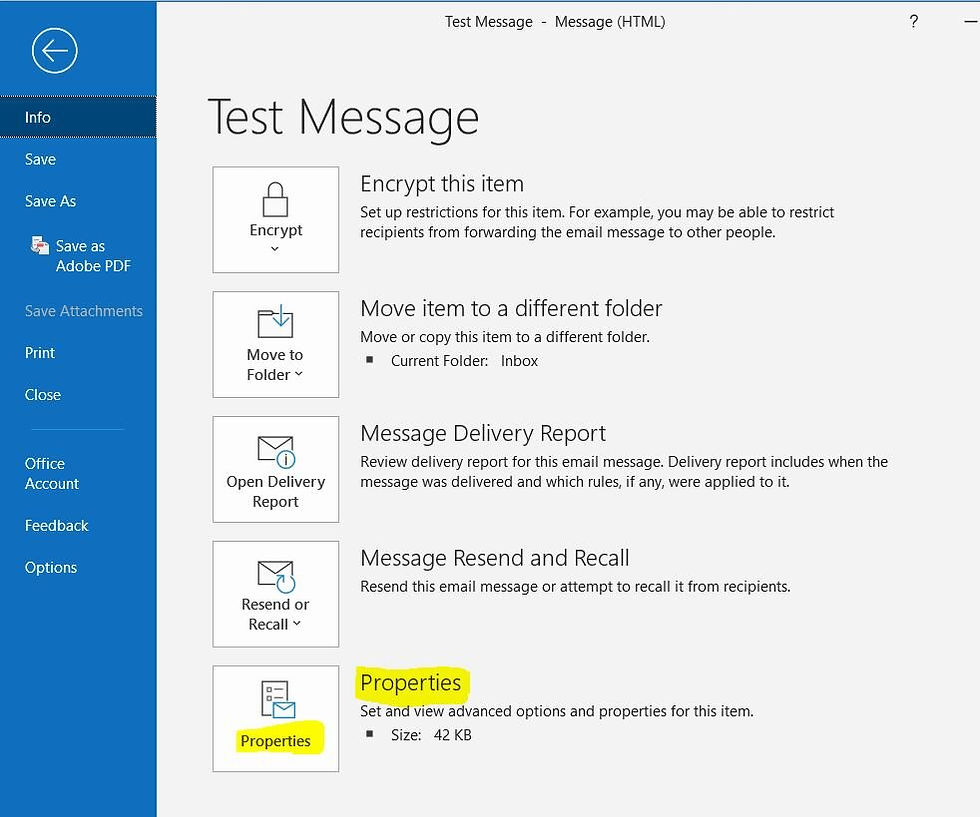 View full email header information in Microsoft Outlook for Office 365