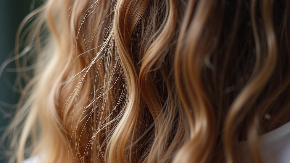 Close-up view of hair strands with natural balayage highlights