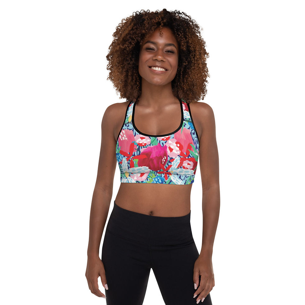Thumbnail: SUMMER BOUQUET - blue leopard- padded sports bra 