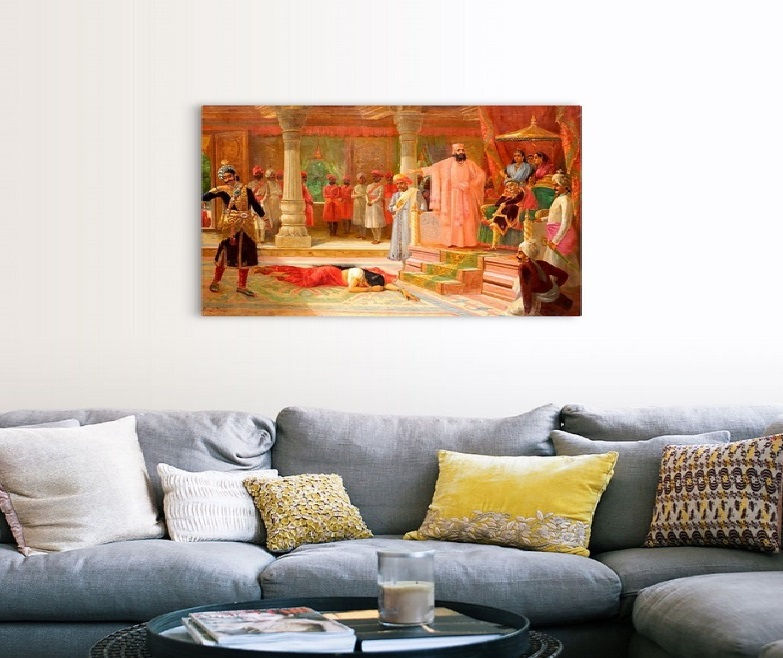 Thumbnail: Raja ravi varma mahabharata Painting on Canvas Size 54x36 Inches