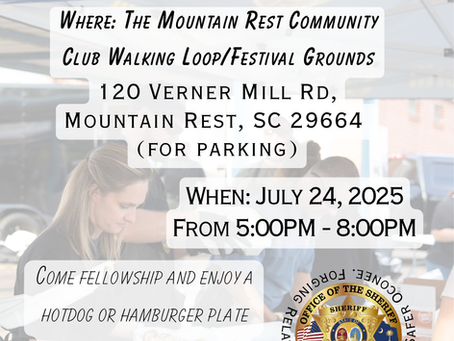 Oconee County Sheriff’s Office to Hold Next Community Meal in Mountain Rest on July 24th