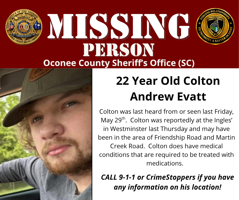 Oconee County Sheriff’s Office Seeks the Public’s Help in Locating Missing Seneca Man