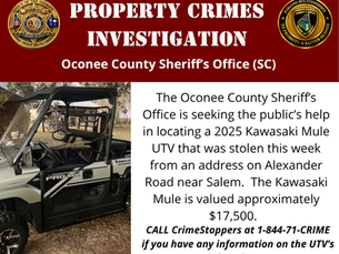 Oconee County Sheriff’s Office Seeks the Public’s Help in Stolen UTV Investigation