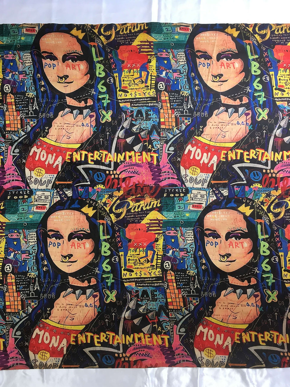 Pop Art Mona Lisa Poly Silk Fabric - Tissu Poly Soie Mona Lisa Pop Art - Asamani Fabrics