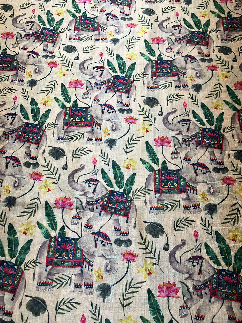 Elephant Print Polysilk Fabric -Tissu Polysoie Imprimé Éléphant - Asamani Fabrics