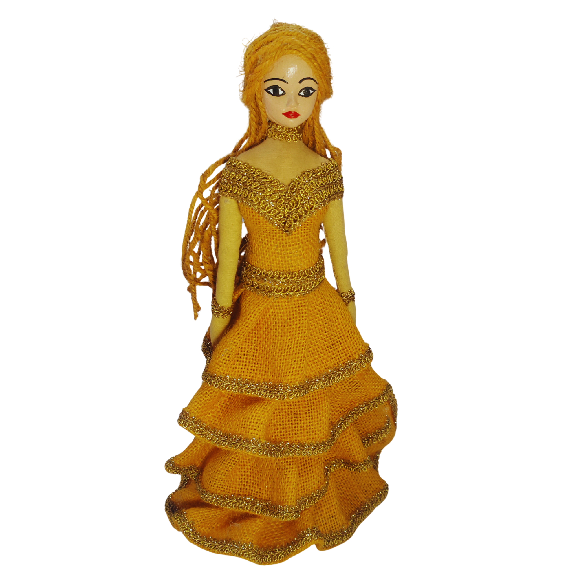 Handmade Princess Doll | Golden Yellow Designer Gown Doll | Artisan Decorative