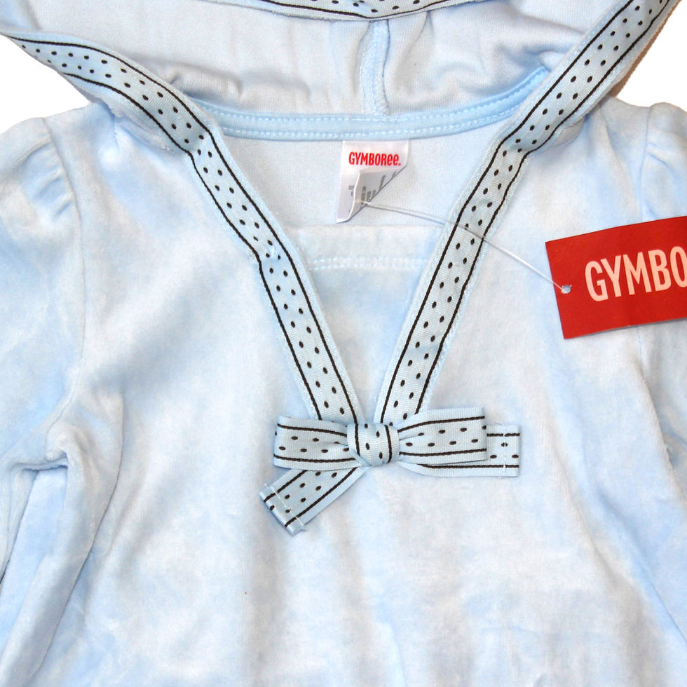 Thumbnail: Blue Dot Trim Velour Dress with Hood