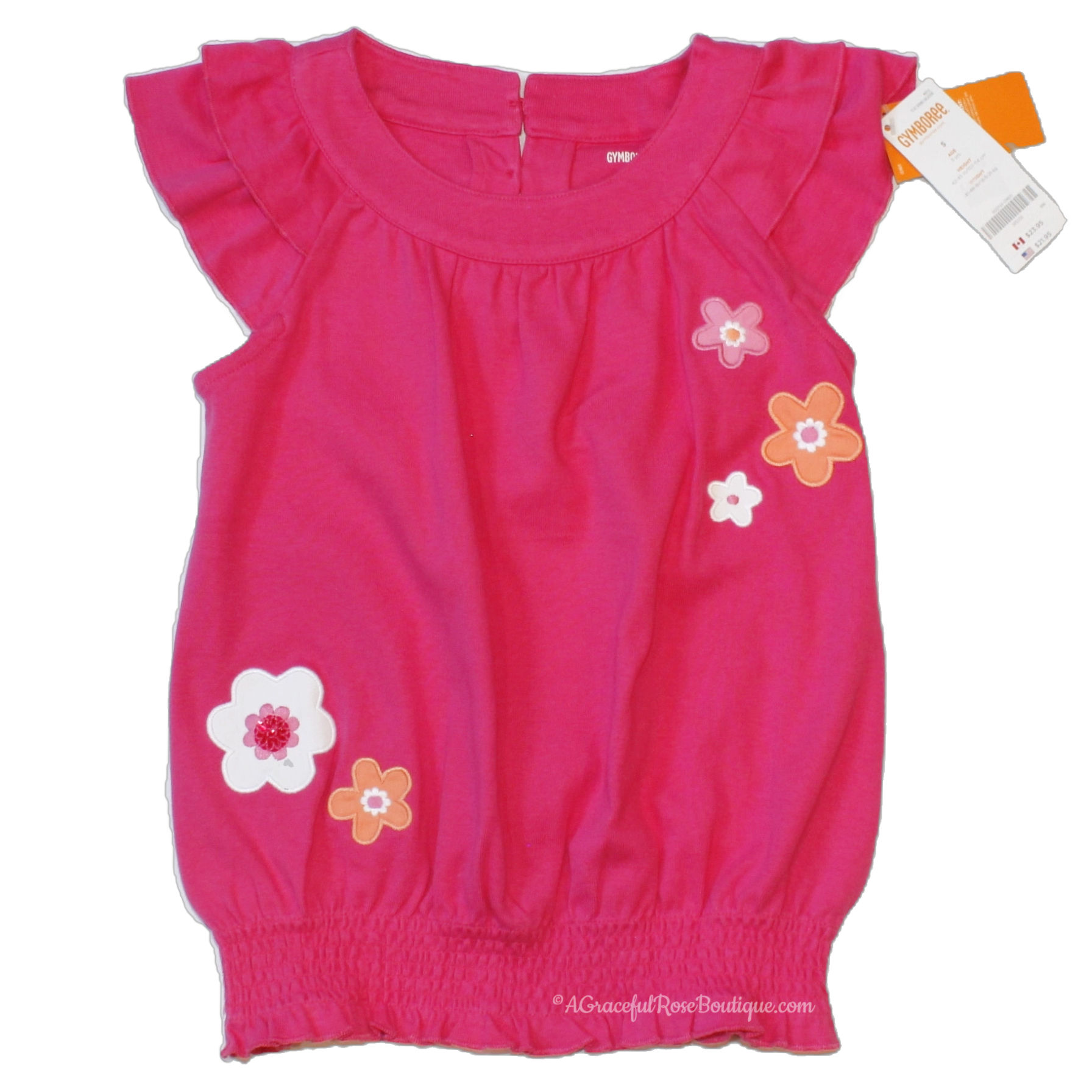 bright pink ruffled banded top front view