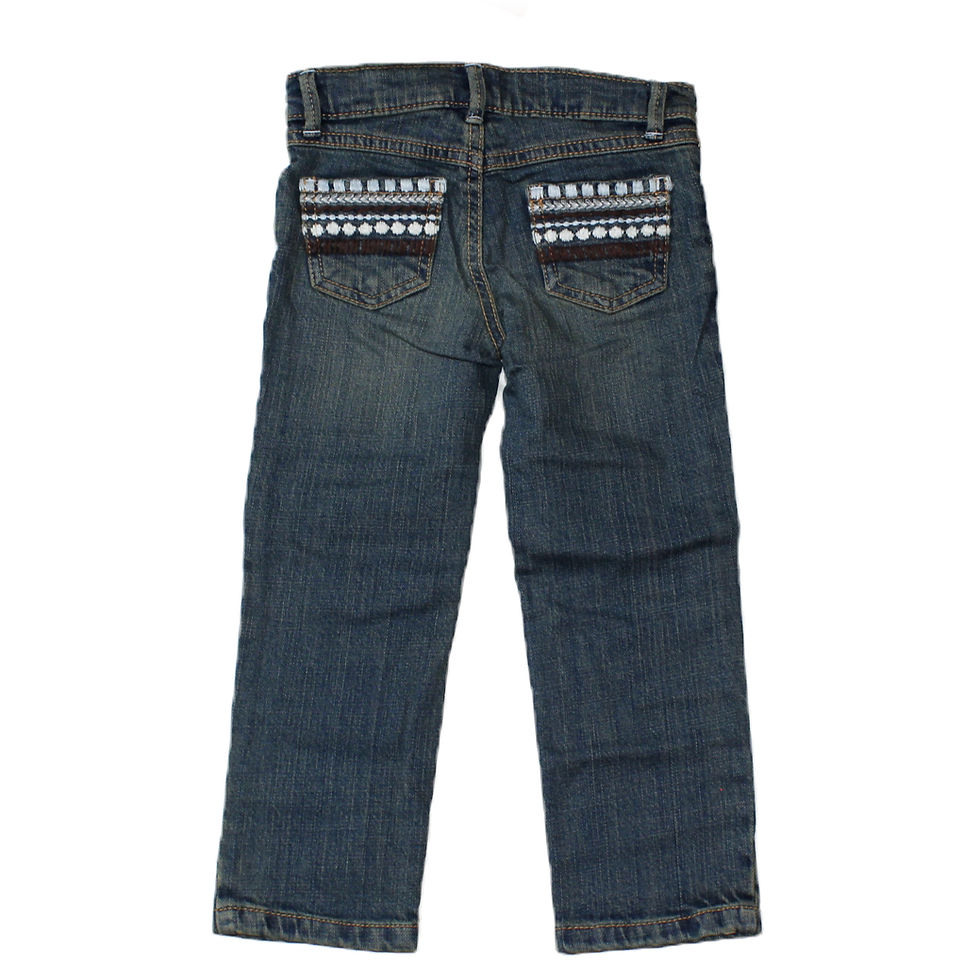 Thumbnail: Straight leg blue jeans embroidered pocket back view
