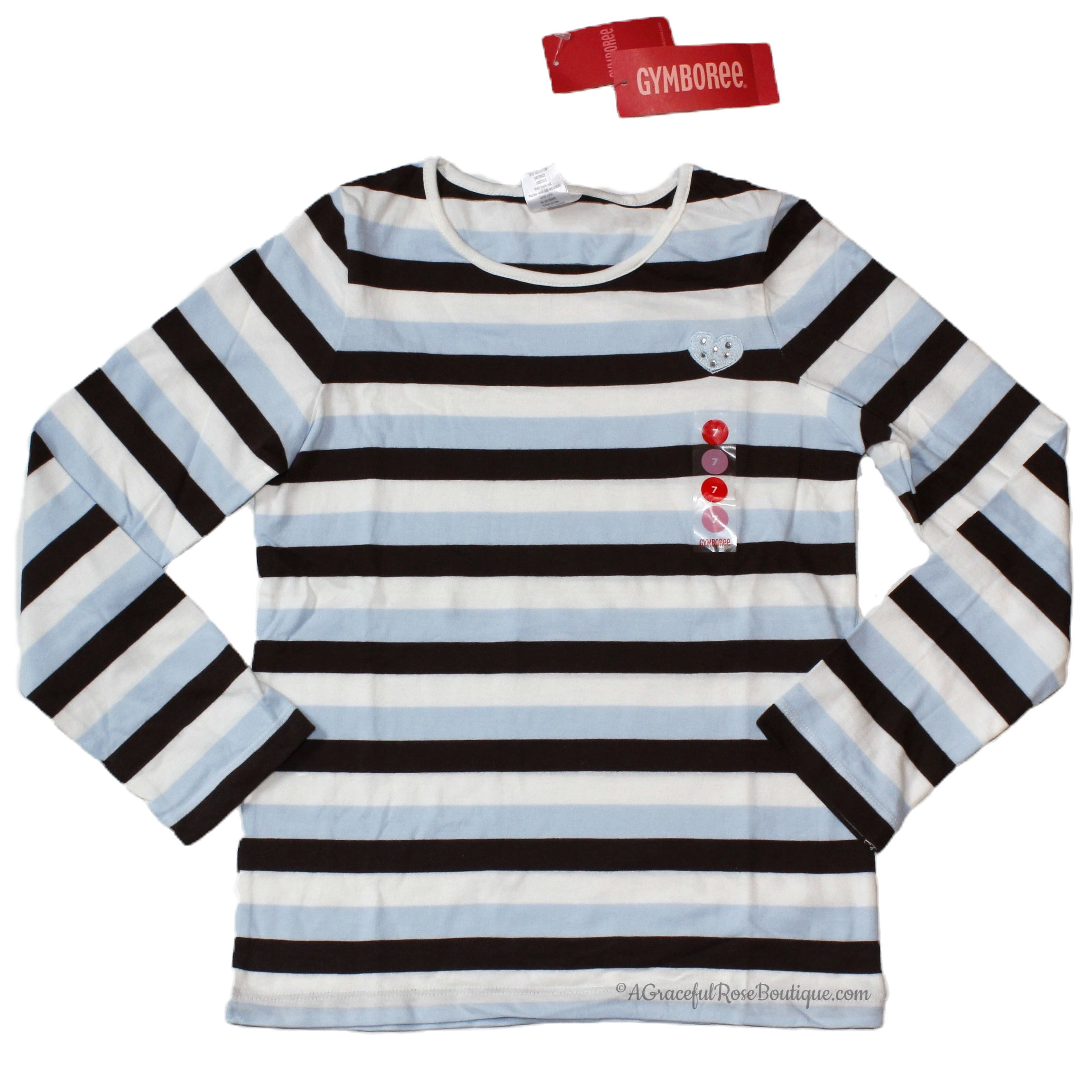 multi striped top with heart front view