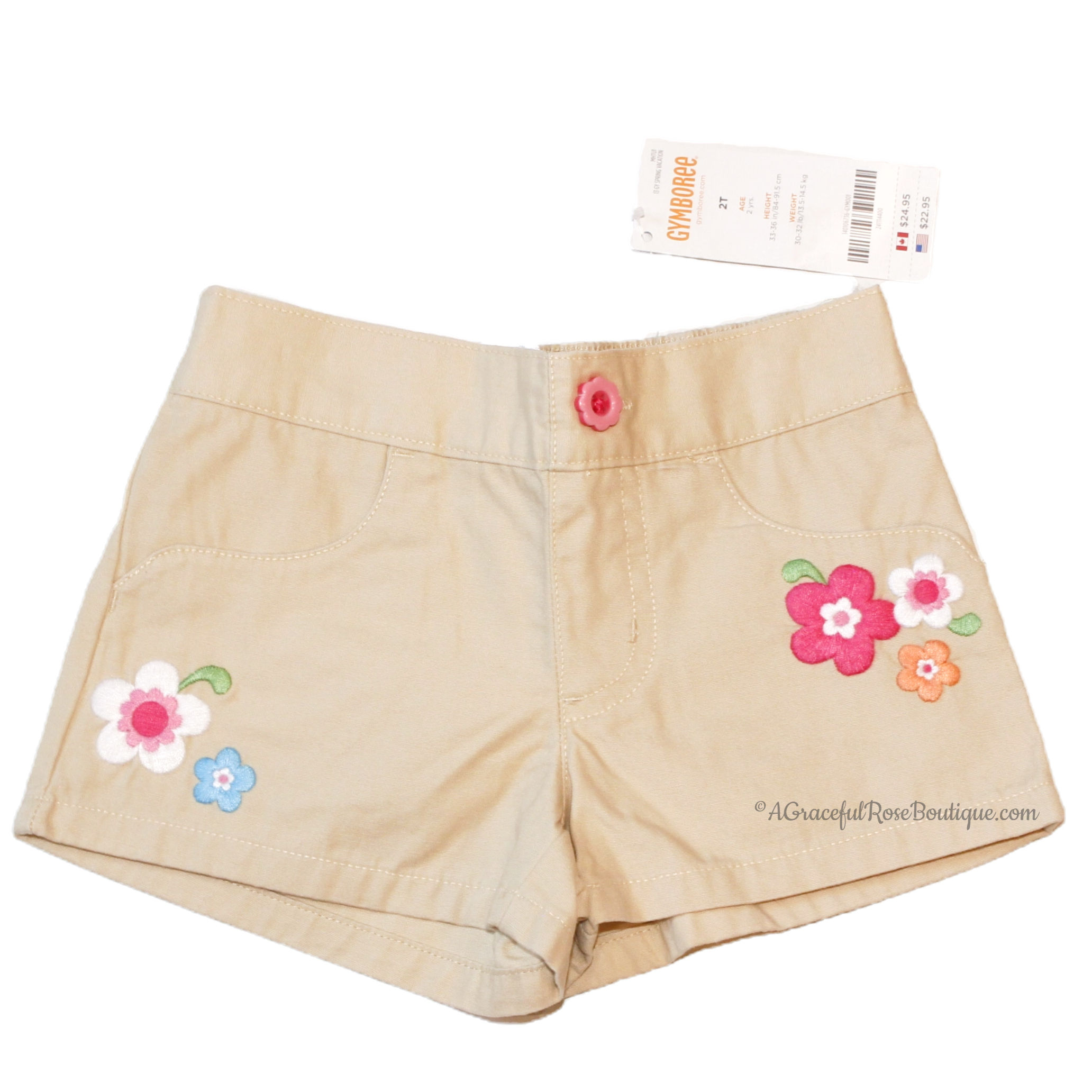 Khaki Flower Pocket Shorts 2T 3T