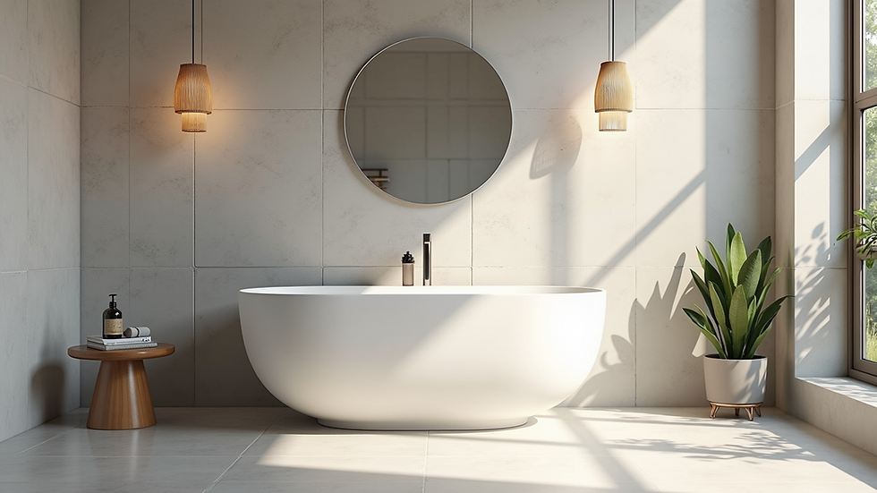Wide angle view of modern bathroom tiles