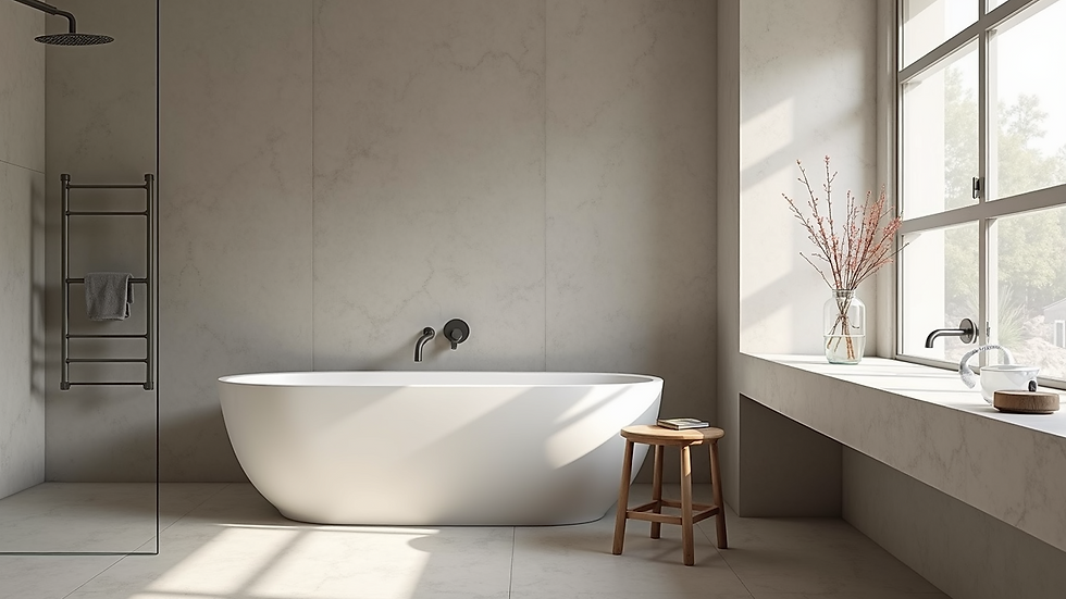 Close-up view of a trendy microcement bathroom finish