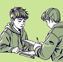 student reviewing, hunter green color, line art.jpg