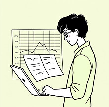 student reviewing chart, hunter green, line art, minimal.jpg