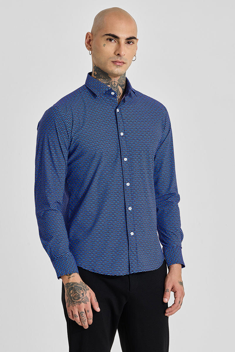 Thumbnail: Men Blue Printed Fashionable Stylish Shirt 