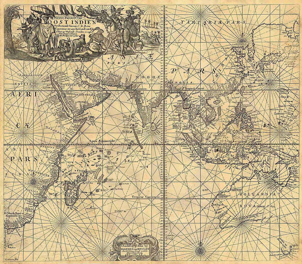 Der Besitz und die Stützpunkte der VOC von Afrika bis Japan, 1689, gemeinfrei.